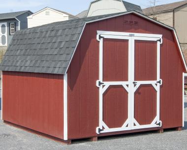 Red and White 10x10 Economy Series Mini Barn Style Storage Shed From Pine Creek Structures